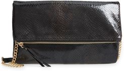 Instant Fave Snakeskin Embossed Faux Leather Folded Clutch - Black