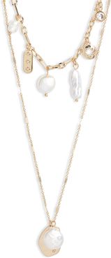 Halogen Pearl & Crystal Station Layered Necklace