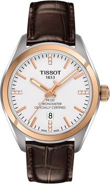 Tissot Women's PR 100 Lady COSC Diamond Accented Leather Watch, 33mm - 0.0456 ctw at Nordstrom Rack