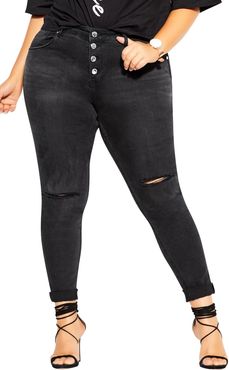 Plus Size Women's City Chic Classic Button Skinny Jeans