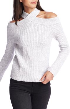 Cross Neck Cold Shoulder Cotton Blend Sweater