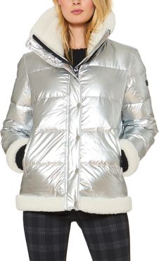 Water Resistant Puffer Jacket With Faux Shearling Trim