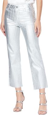 PAIGE Atley Metallic High Waist Raw Hem Ankle Flare Jeans at Nordstrom Rack