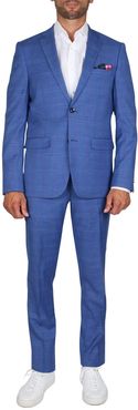 SOUL OF LONDON Medium Blue Check Two Button Notch Lapel Slim Fit Suit at Nordstrom Rack