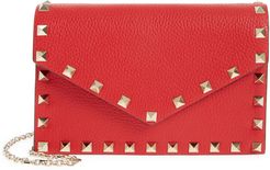 Mini Rockstud Leather Envelope Crossbody - Red