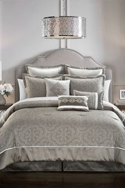 Chic Home Bedding Merlie Jacquard Scroll Medallion Design With Solid Border King Comforter Set - Grey - 9-Piece Set at Nordstrom