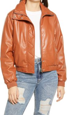Crop Faux Leather Bomber Jacket
