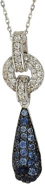 Suzy Levian Sterling Silver Blue Sapphire, Created White Sapphire & Brown Diamond Pendant Necklace - 0.02 ctw at Nordstrom Rack