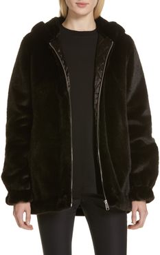 Helmut Lang Oversized Faux Fur Lamb Leather Trim Jacket at Nordstrom Rack