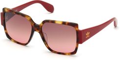 55mm Gradient Rectangular Sunglasses - Red Havana/ Brown Gradient