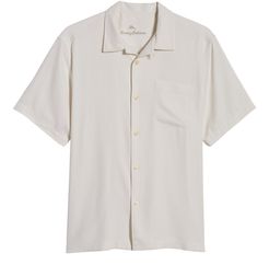 Herringbone Short Sleeve Silk Button-Up Camp Shirt