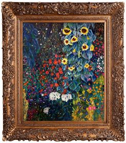 Overstock Art Gustav Klimt Farm Garden with Sunflowers Framed Hand Painted Oil on Canvas - 29"x33" at Nordstrom Rack