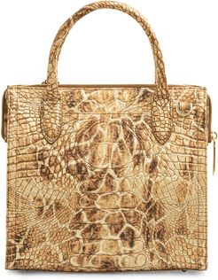 Small Caroline Croc Embossed Leather Satchel - Brown