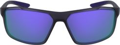 Windstorm 65mm Mirrored Rectangular Sunglasses - Matte Gridiron/ Violet Mirror
