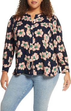 Plus Size Women's Daniel Rainn Floral Print Button Front Blouse