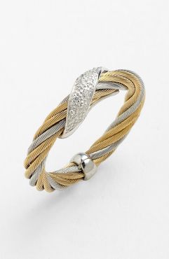 ALOR 18K White Gold Stainless Steel Diamond Cable Ring - Size 6.5 - 0.05 ctw at Nordstrom Rack