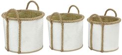 Willow Row Natural and White Dip-dyed Large Round Palm Leaf Wicker Storage Baskets - Set of 3 at Nordstrom Rack