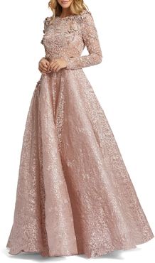 Floral Lace Long Sleeve A-Line Gown