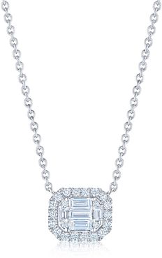 Sunburst Halo Diamond Baguette Pendant Necklace