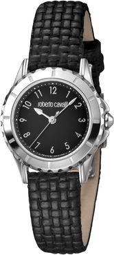 Roberto Cavalli Women's Black Dial Black Textured Leather Strap Watch, 28mm at Nordstrom Rack
