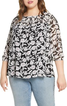 Plus Size Women's Daniel Rainn Floral Print Pleated Yoke Blouse