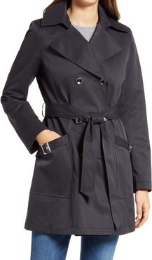 Water Resistant Belted Trench Coat With Removable Hood