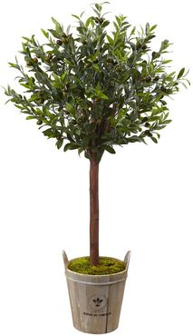 NEARLY NATURAL Green 4.5ft. Olive Topiary Tree with European Barrel Planter at Nordstrom Rack