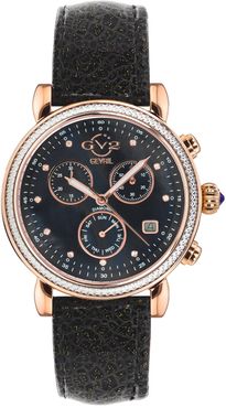 Gevril Women's Marsala Sparkle Chronograph Diamond Leather Strap Watch, 37mm - 0.0044 ctw at Nordstrom Rack