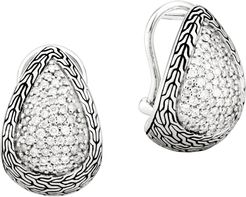 Classic Chain Silver Diamond Pave Buddha Belly Earrings
