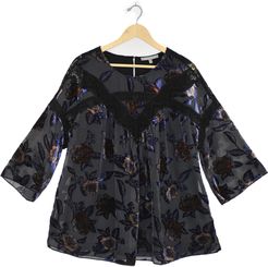 Plus Size Women's Daniel Rainn Velvet Burnout Lace Inset Blouse