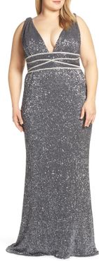 Plus Size Women's MAC Duggal Beaded Waist Sequin Column Gown