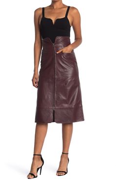 Walter Baker Jaz Leather Zip Front Midi Skirt at Nordstrom Rack