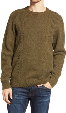 Hugo Cable Knit Tweed Merino Wool Crewneck Sweater