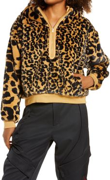 Court-To-Runway Animal Print Faux Fur Pullover Hoodie