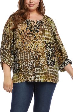 Plus Size Women's Karen Kane Mixed Animal Print Peasant Top