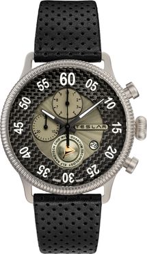 Re-Balance T-1 Chronograph Sport Leather Strap Watch, 44mm