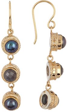 Anna Beck 18K Gold Vermeil Grey Sapphire & 6mm Simulated Blue Pearl Triple Drop Earrings at Nordstrom Rack