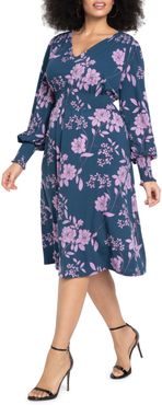 Plus Size Women's Eloquii Smocked Waist Long Sleeve Midi Dress