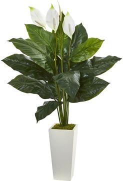 NEARLY NATURAL 51" Spathiphyllum Artificial Plant in White Tower Planter at Nordstrom Rack