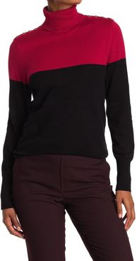 JOSEPH A Colorblock Turtleneck Button Shoulder Sweater at Nordstrom Rack