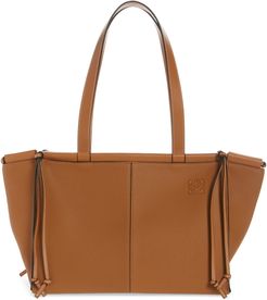 Small Cushion Leather Convertible Gusset Tote - Brown