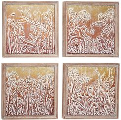 Willow Row Gold & Copper Embossed Metal Wall Decor with Floral & Botanical Designs In Square Wood Frames - Set of 4 at Nordstrom