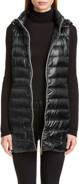 Long Fitted Down Puffer Vest With Removable Hood