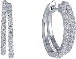 Simulated Diamond Double Band Hoop Earrings