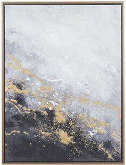 Willow Row Rectangular Dark Grey And Gold Foil Abstract Corner Wall Art With Gold Wood Frame - 30" X 40" at Nordstrom Rack