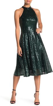 Taylor Sequin Mock Neck Flare Dress at Nordstrom Rack