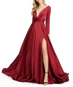 Long Sleeve Satin A-Line Gown