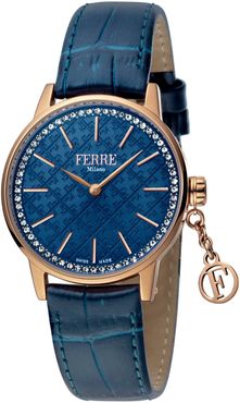 Ferre Milano Women's Donna Messina Croc Embossed Leather Strap Watch, 32mm at Nordstrom Rack
