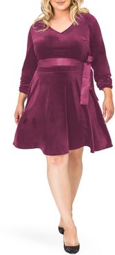 Plus Size Women's Standards & Practices Millie V-Neck Stretch Velvet Fit & Flare Dress