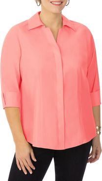 Plus Size Women's Foxcroft 'Taylor' Three-Quarter Sleeve Pinpoint Cotton Shirt